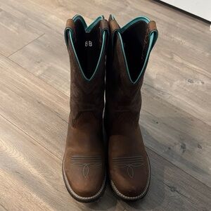 Ariat Brown Western Cowboy Boots with Teal Trim